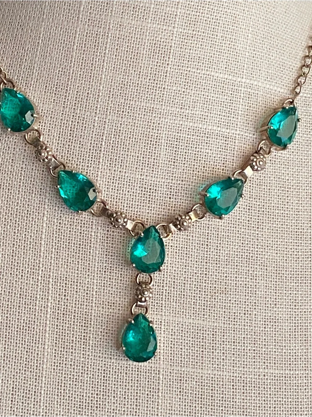 Sterling Silver Necklace Genuine Green Apatite Lariat Semi-Precious Vintage?
